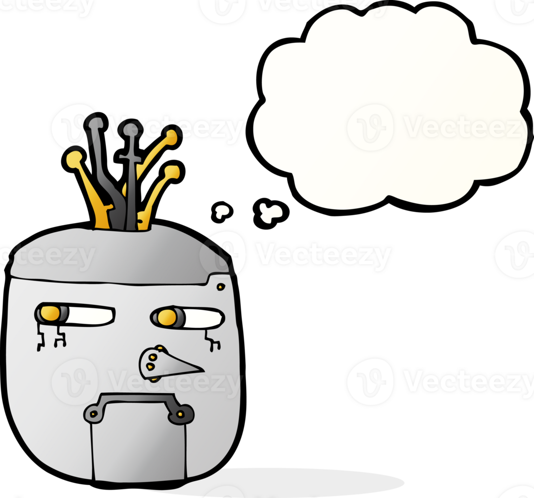 cartoon robot head with thought bubble png