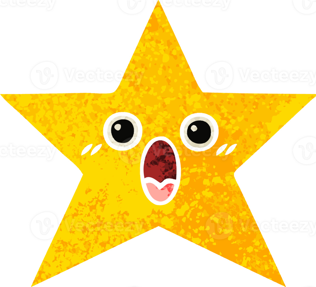 retro illustration style cartoon of a gold star png