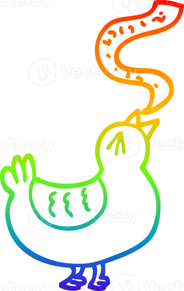 rainbow gradient line drawing of a cartoon song bird png