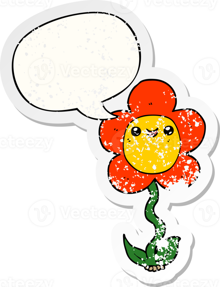 cartoon flower with speech bubble distressed distressed old sticker png