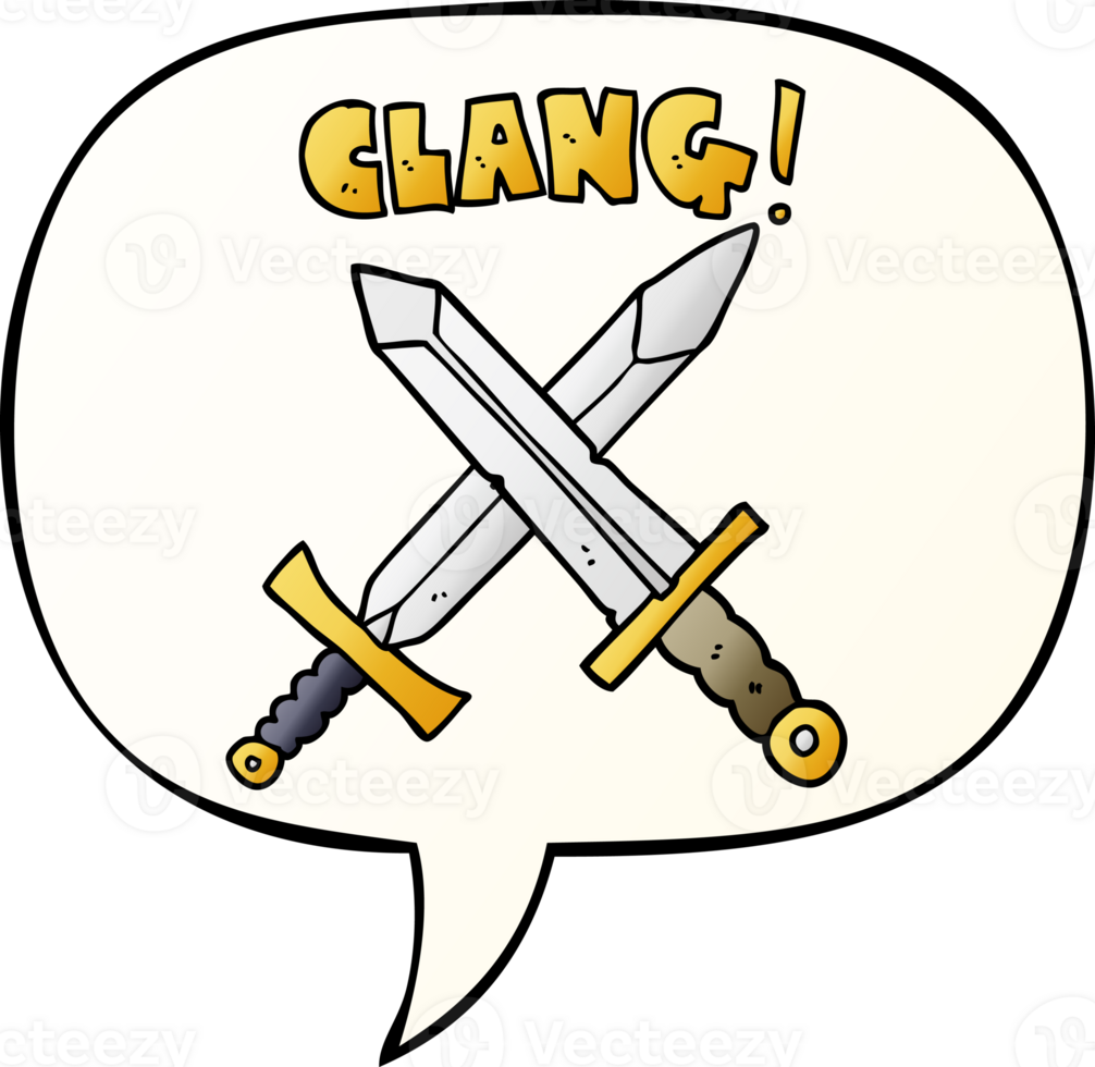cartoon sword fight with speech bubble in smooth gradient style png