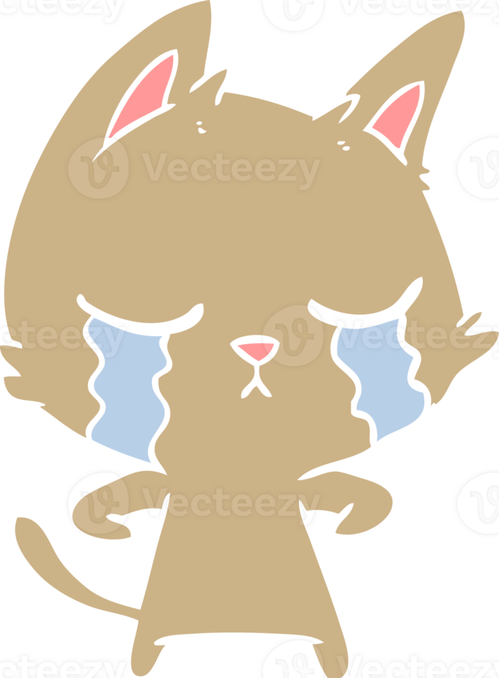 crying flat color style cartoon cat png