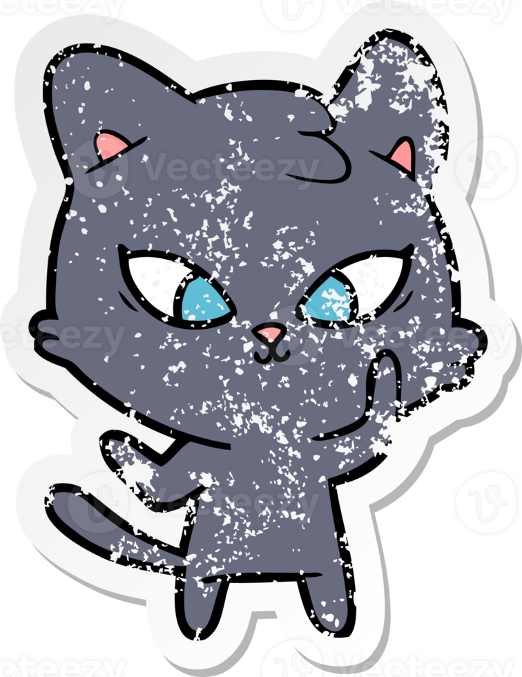 distressed sticker of a cute cartoon cat png