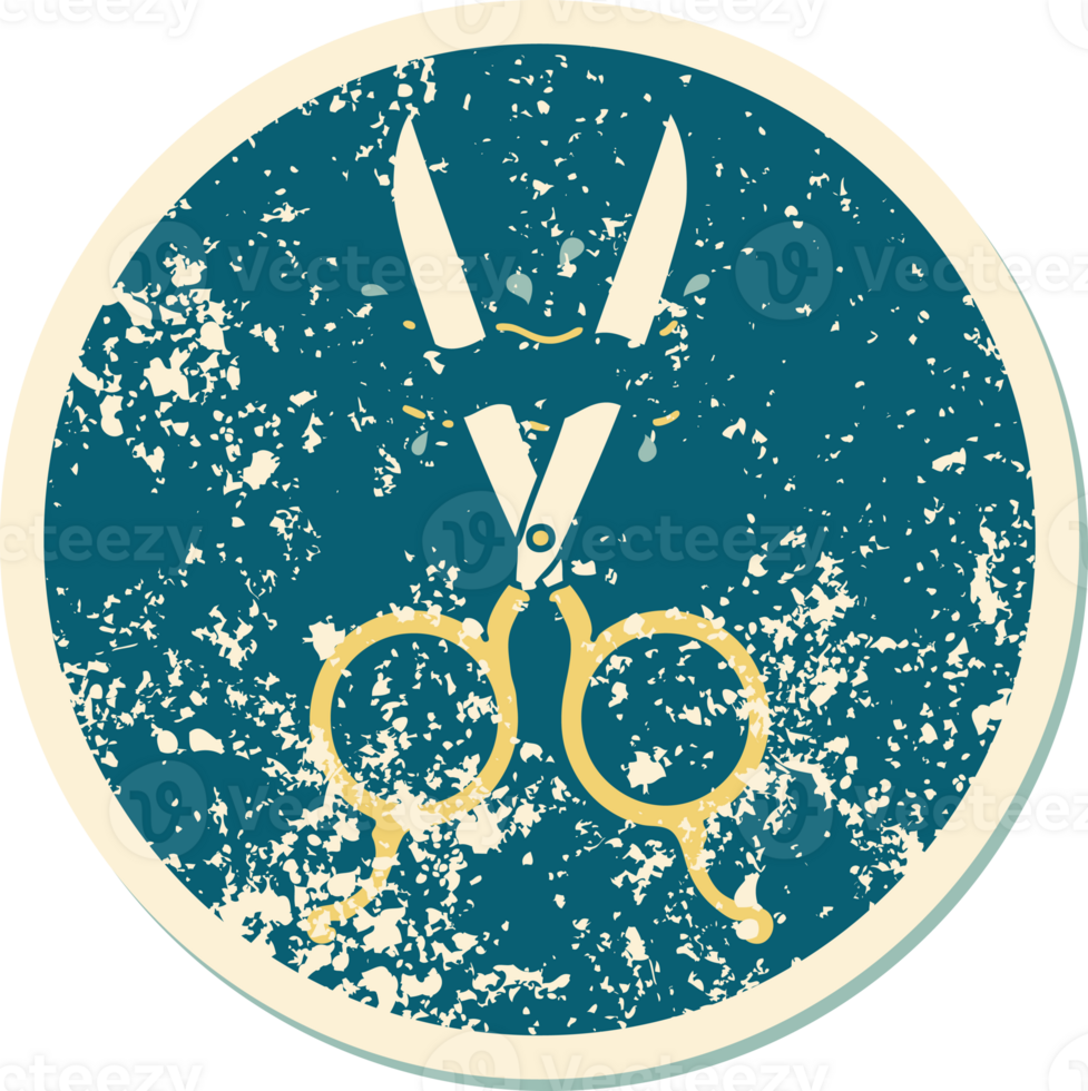 iconic distressed sticker tattoo style image of barber scissors png