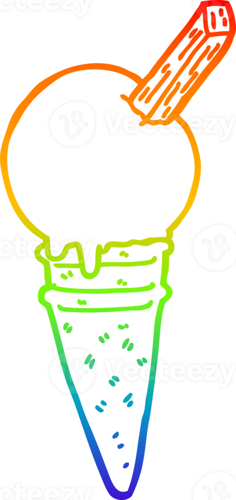 rainbow gradient line drawing of a cartoon ice cream png