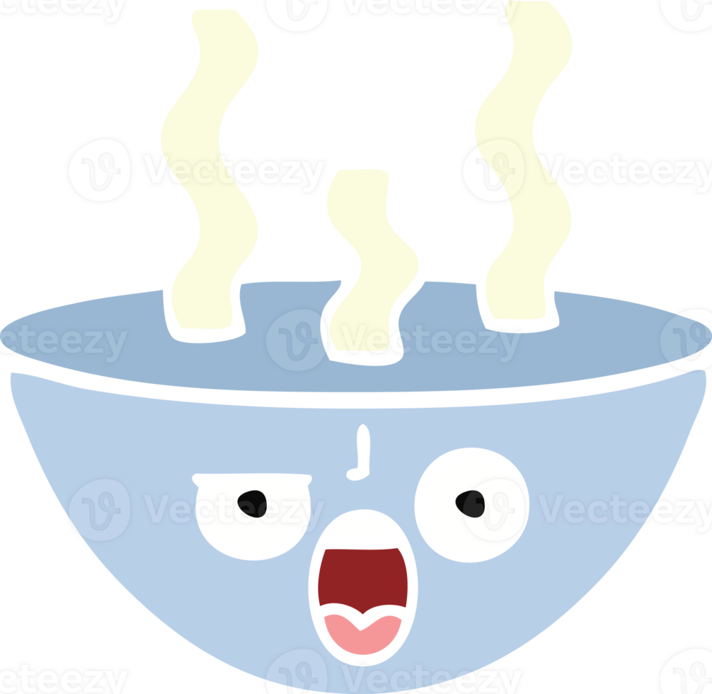 flat color retro cartoon of a bowl of hot soup png