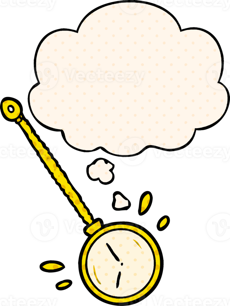 cartoon gold watch with thought bubble in comic book style png