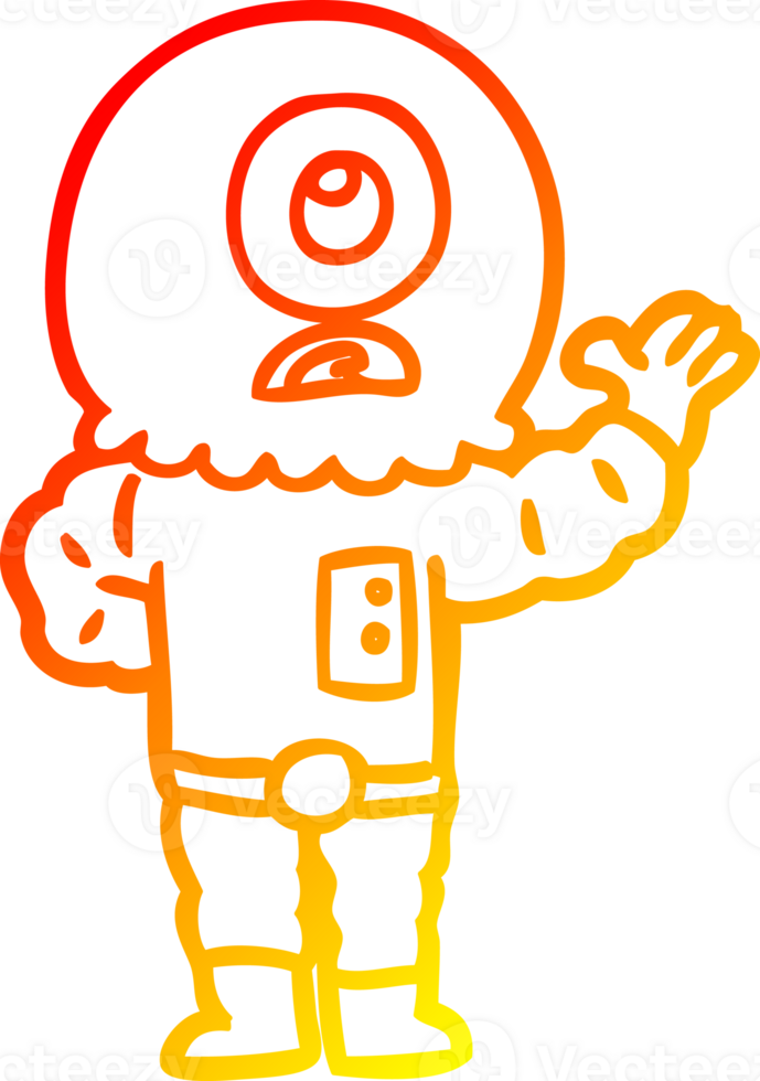 warm gradient line drawing of a cartoon cyclops alien spaceman png