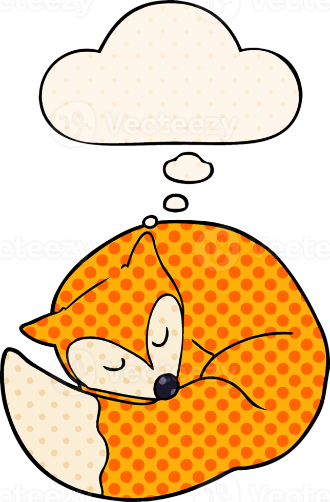 cartoon sleeping fox with thought bubble in comic book style png