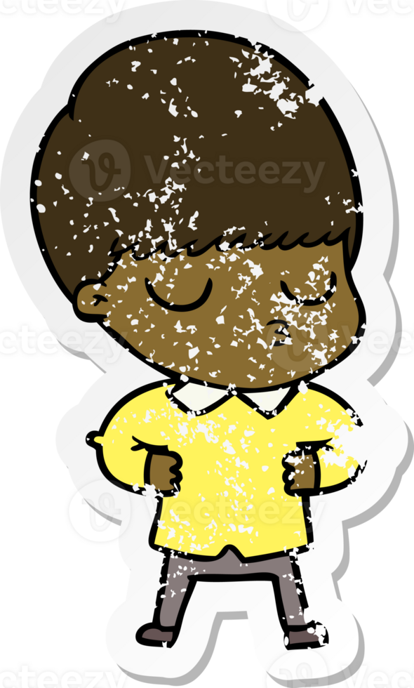 distressed sticker of a cartoon calm boy png