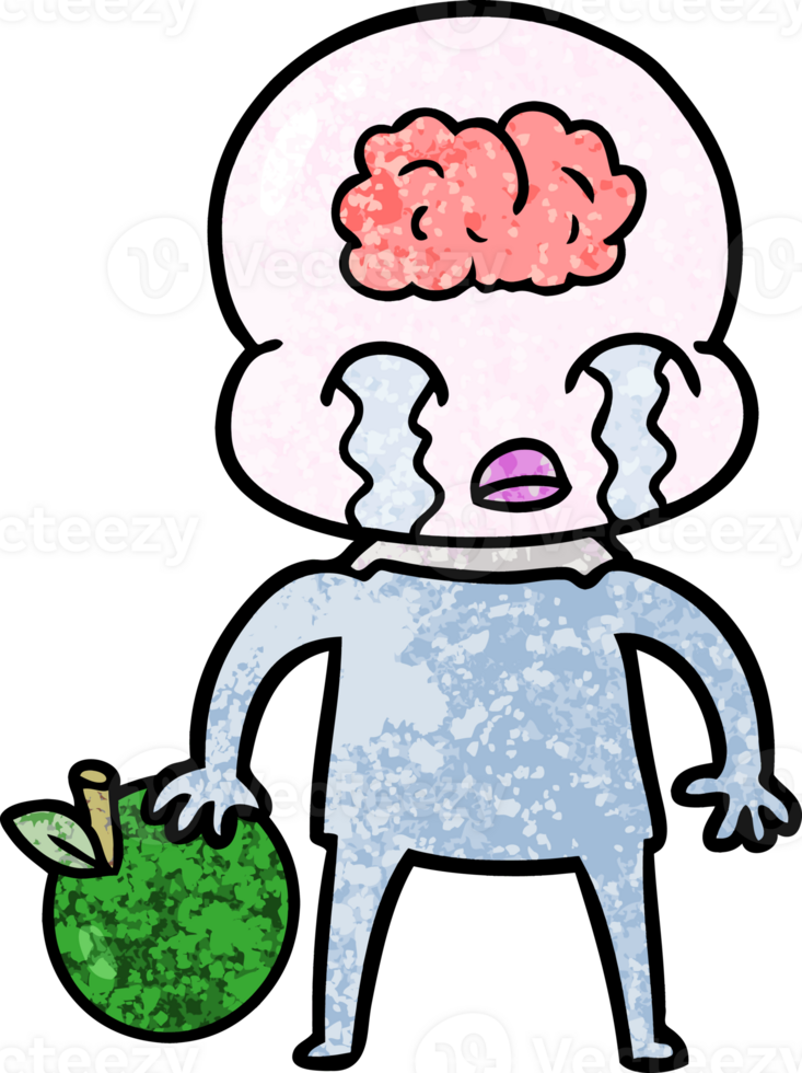 cartoon big brain alien with apple png