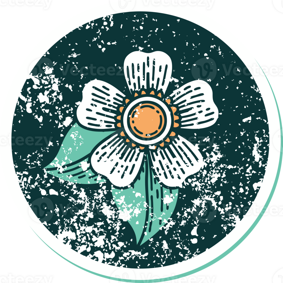 iconic distressed sticker tattoo style image of a flower png
