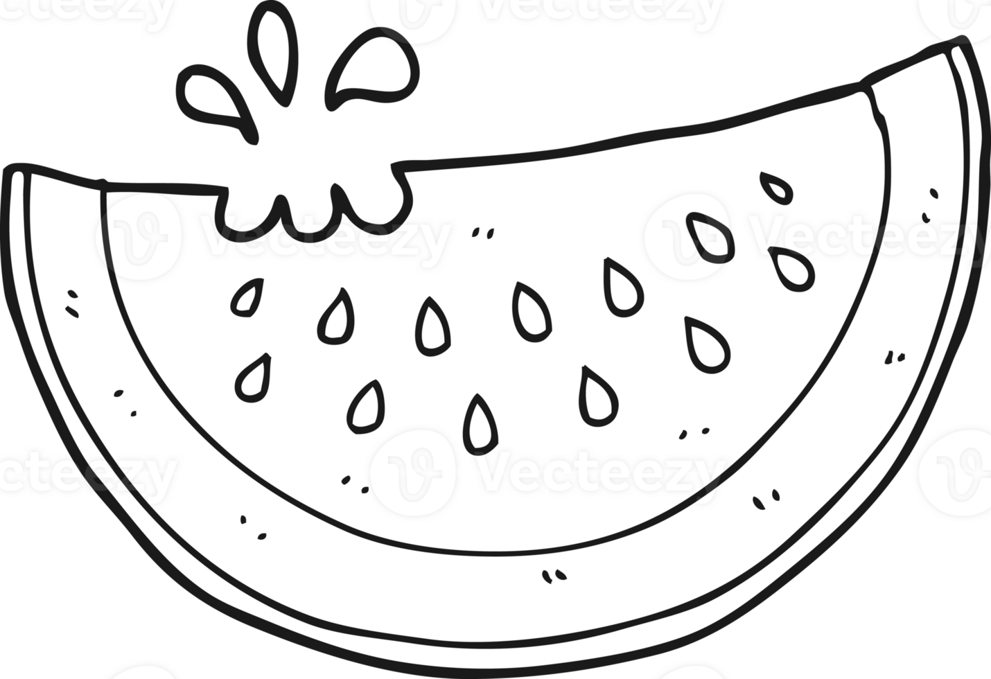 hand drawn black and white cartoon melon slice png