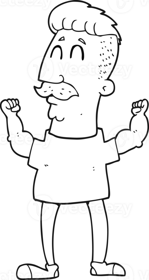 hand drawn black and white cartoon celebrating man png