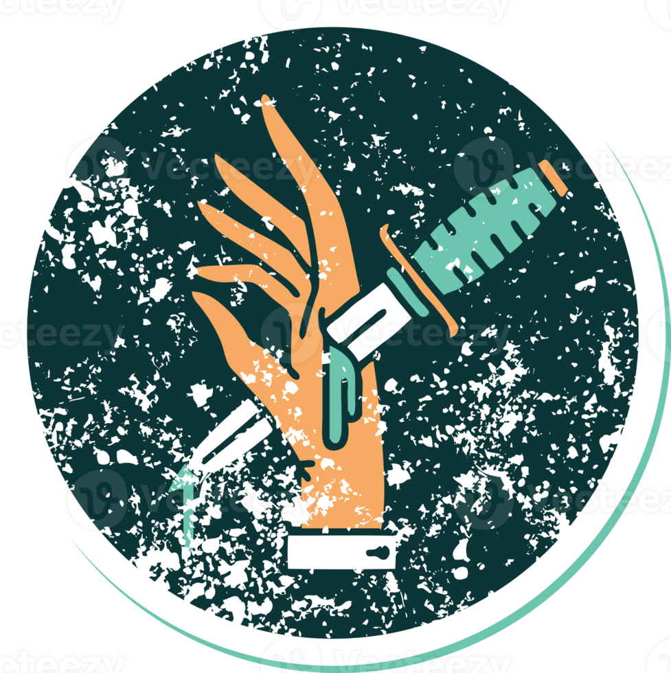 iconic distressed sticker tattoo style image of a dagger in the hand png
