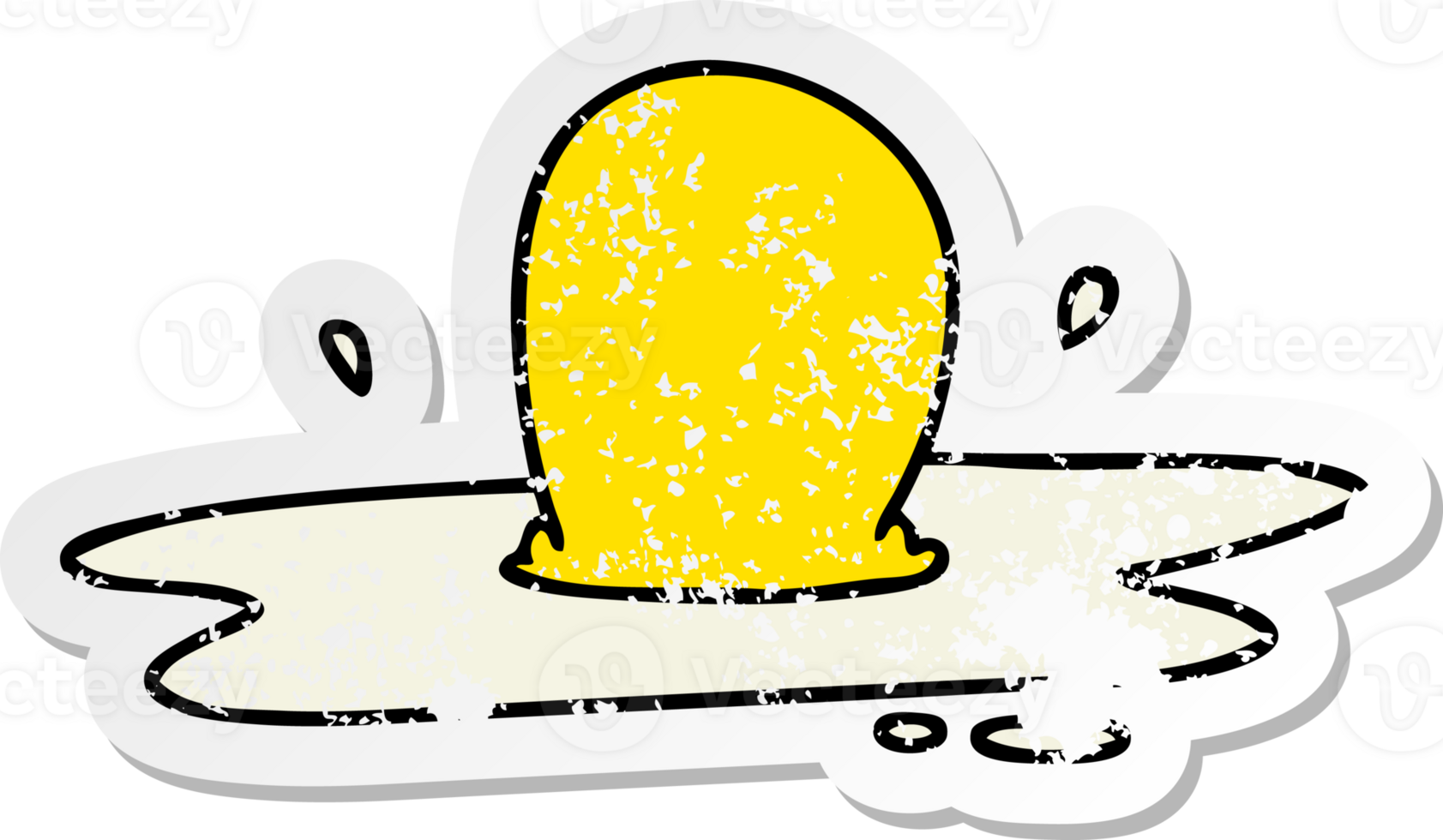 distressed sticker of a quirky hand drawn cartoon fried egg png