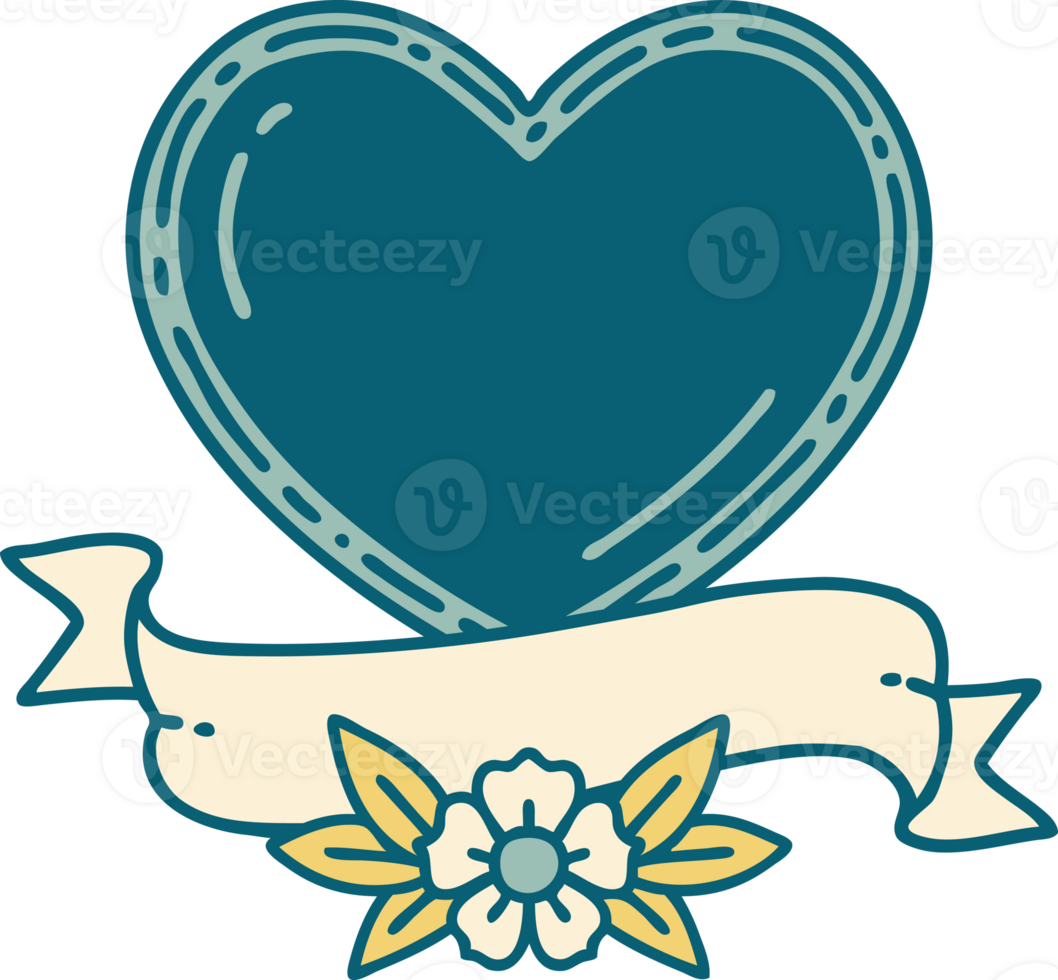 iconic tattoo style image of a heart and banner png