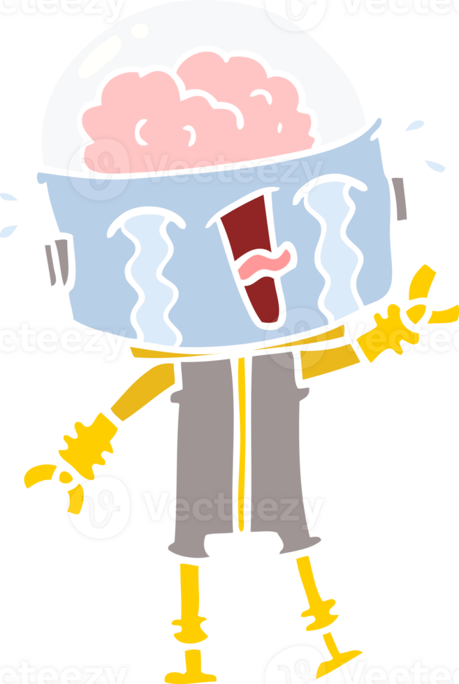 flat color style cartoon crying robot waving png
