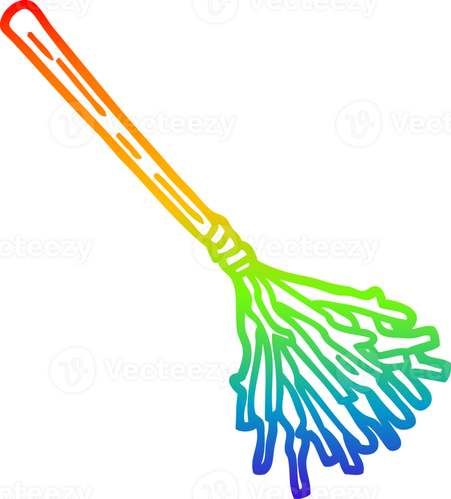 rainbow gradient line drawing of a cartoon witches broomstick png
