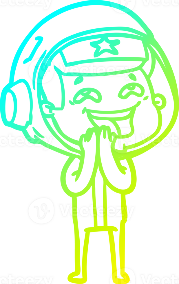 cold gradient line drawing of a cartoon laughing astronaut png