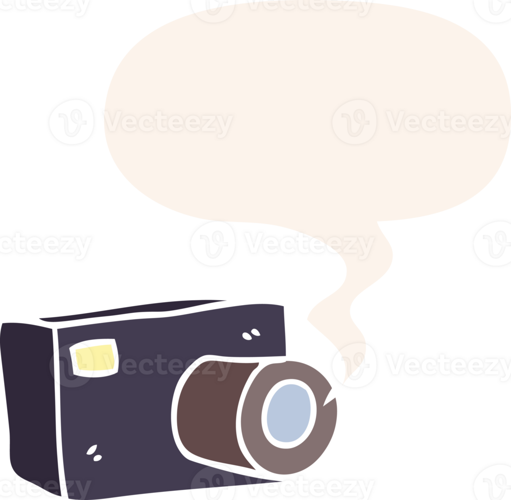 cartoon camera with speech bubble in retro style png