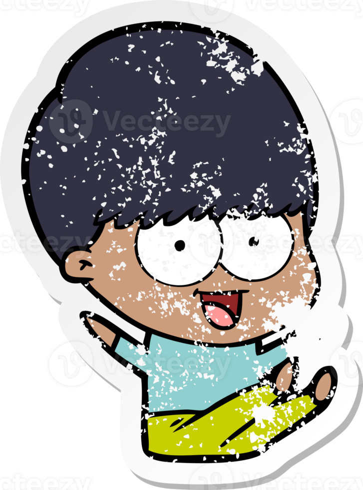 distressed sticker of a happy cartoon boy png