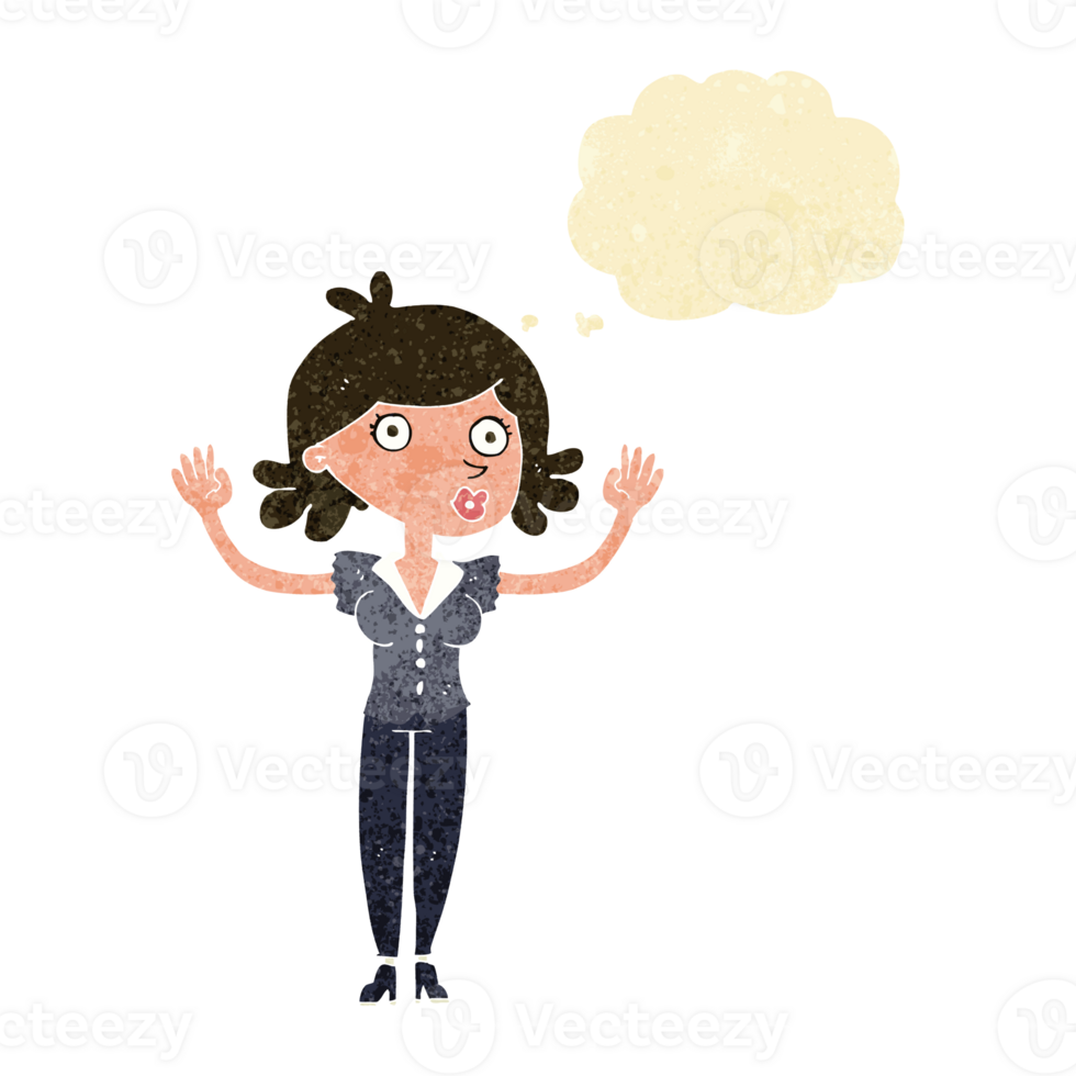 cartoon woman surrendering with thought bubble png