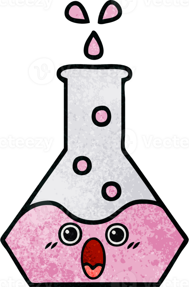 retro grunge texture cartoon of a science beaker png