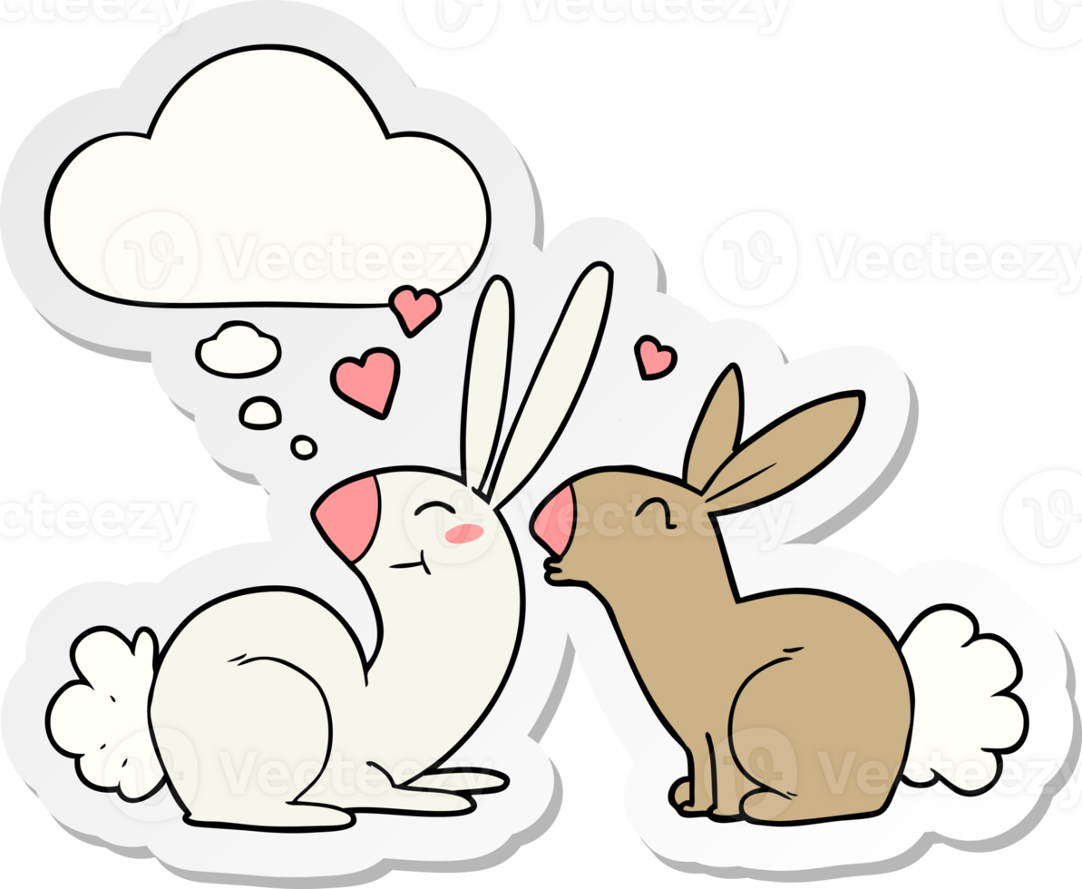 cartoon rabbits in love with thought bubble as a printed sticker png
