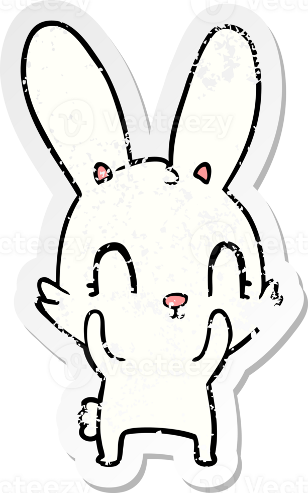 distressed sticker of a cute cartoon rabbit png