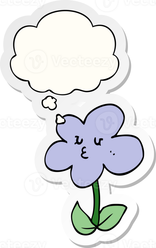cartoon flower with thought bubble as a printed sticker png