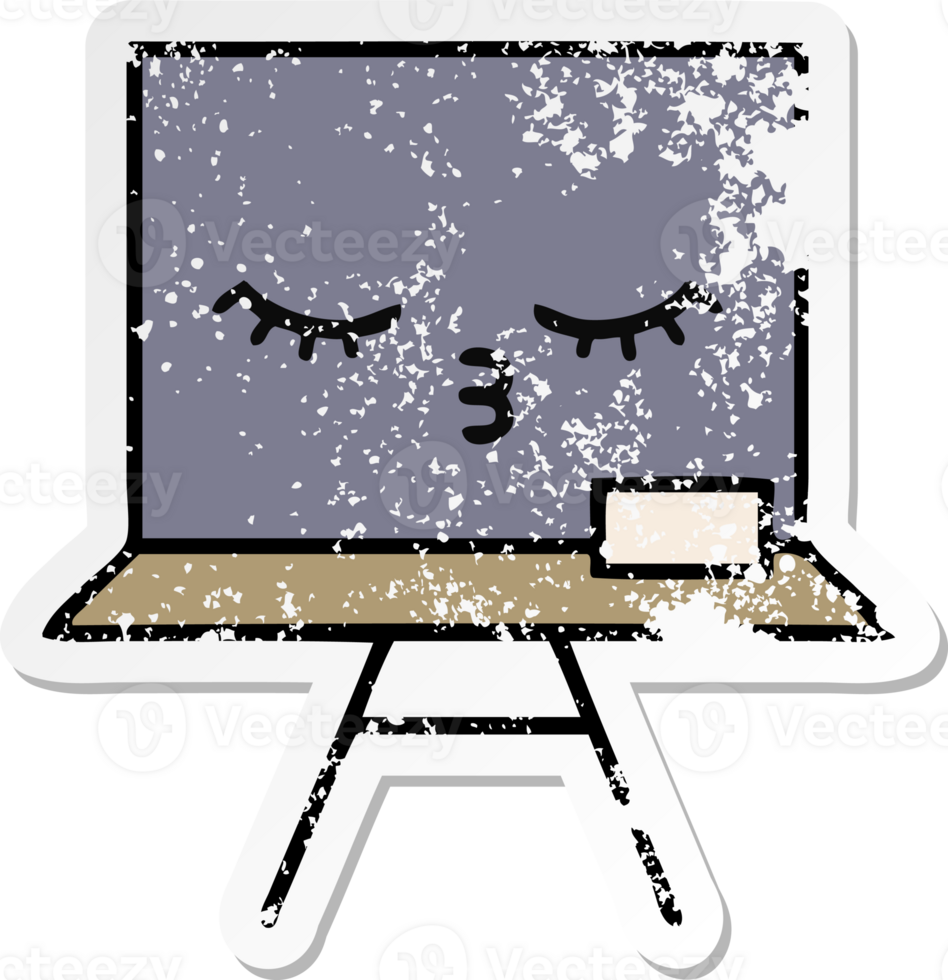 distressed sticker of a cute cartoon chalkboard png