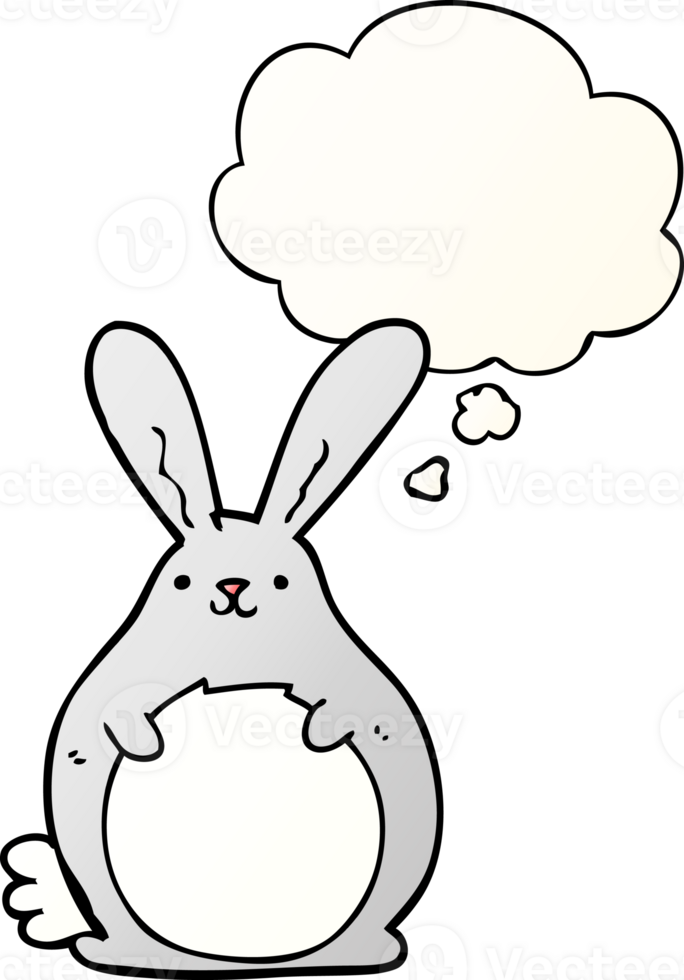 cartoon rabbit with thought bubble in smooth gradient style png