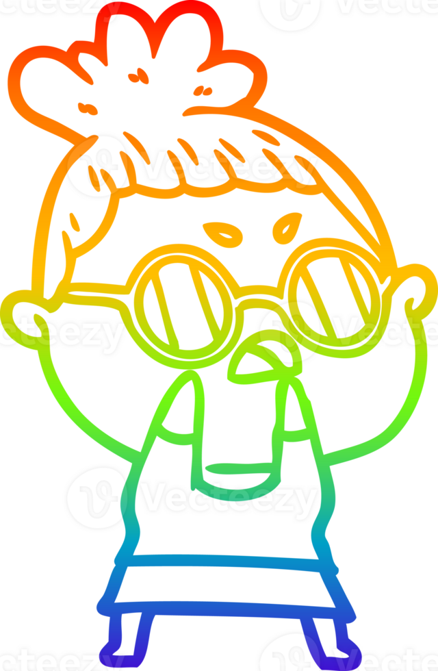 rainbow gradient line drawing of a cartoon annoyed woman png