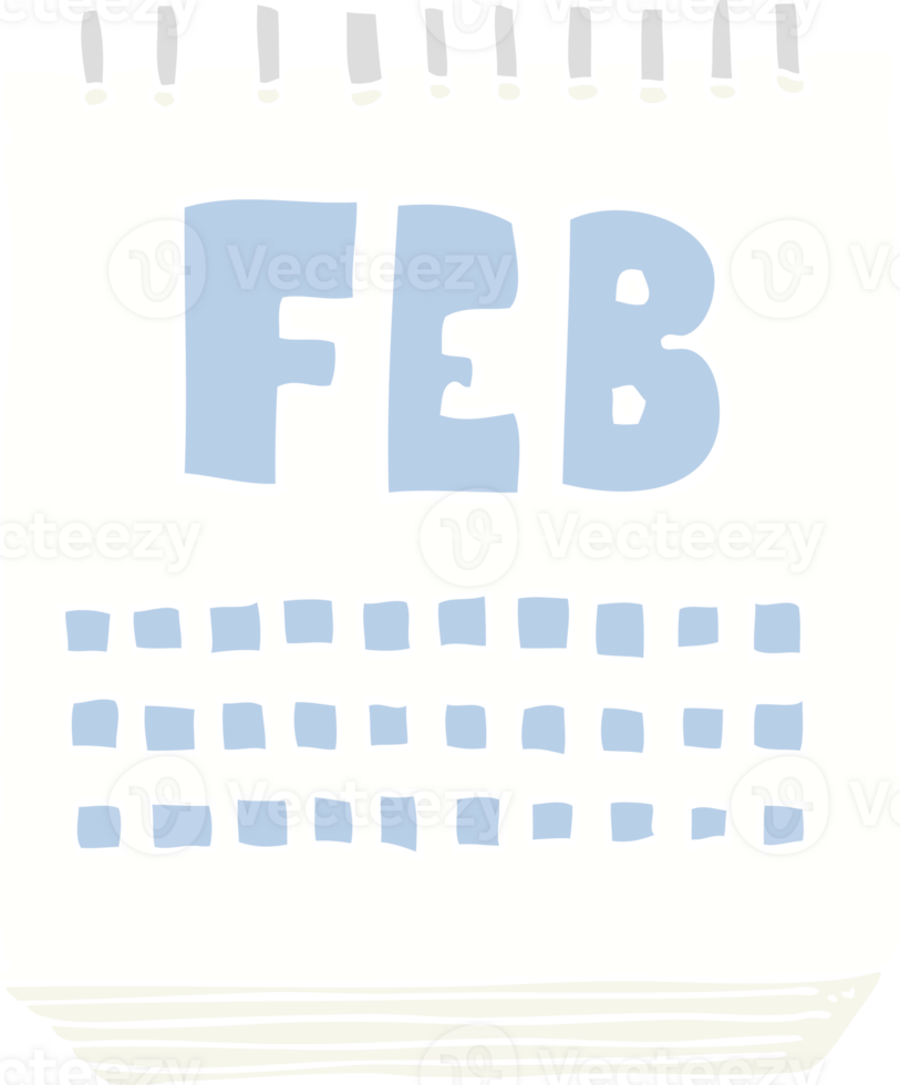 flat color illustration of calendar showing month of february png