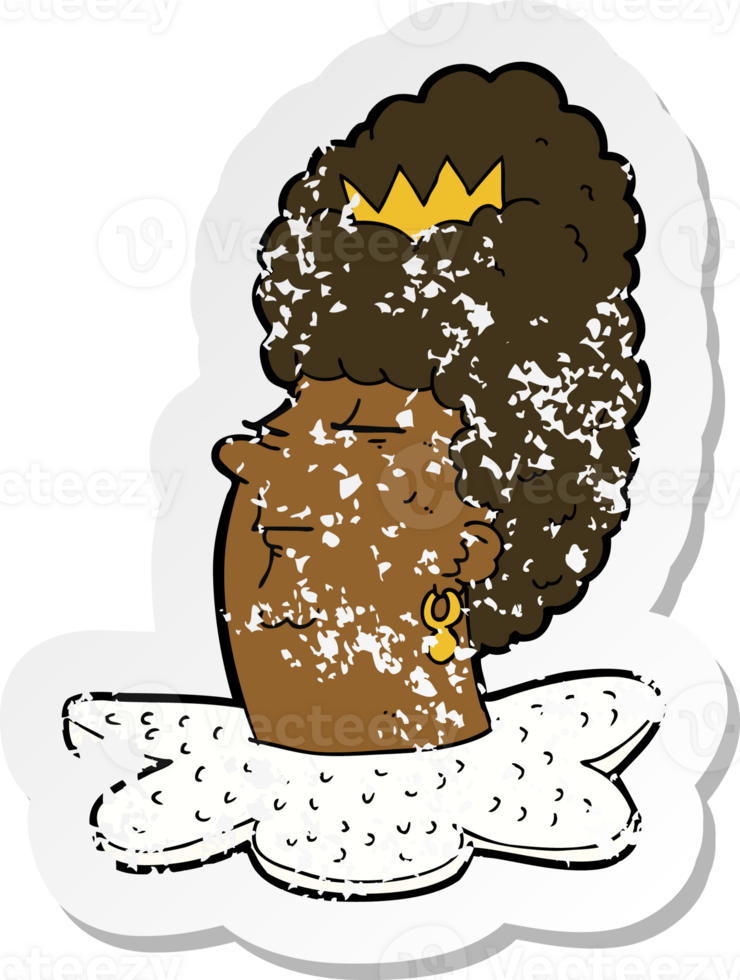 retro noodlijdende sticker van een cartoon koninginnen hoofd png