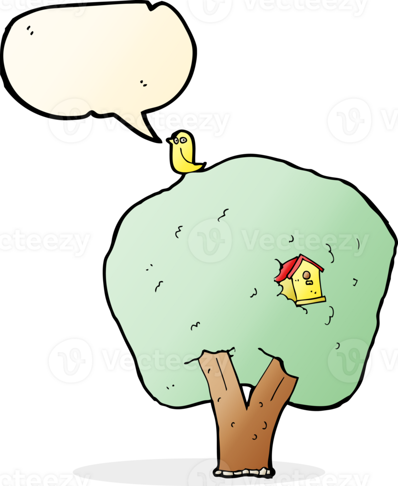 cartoon tree with birdhouse with speech bubble png