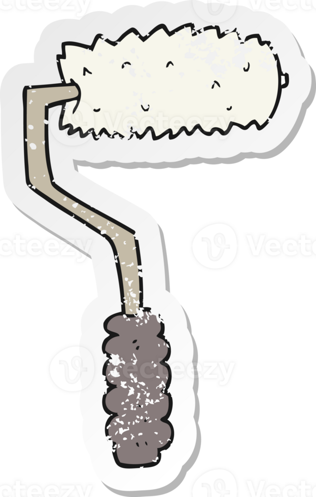 retro distressed sticker of a cartoon paint roller png