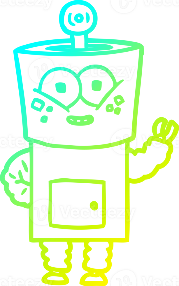 cold gradient line drawing of a happy cartoon robot waving hello png