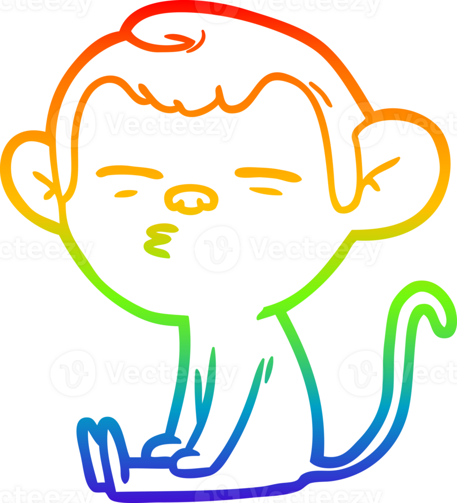 rainbow gradient line drawing of a cartoon suspicious monkey png