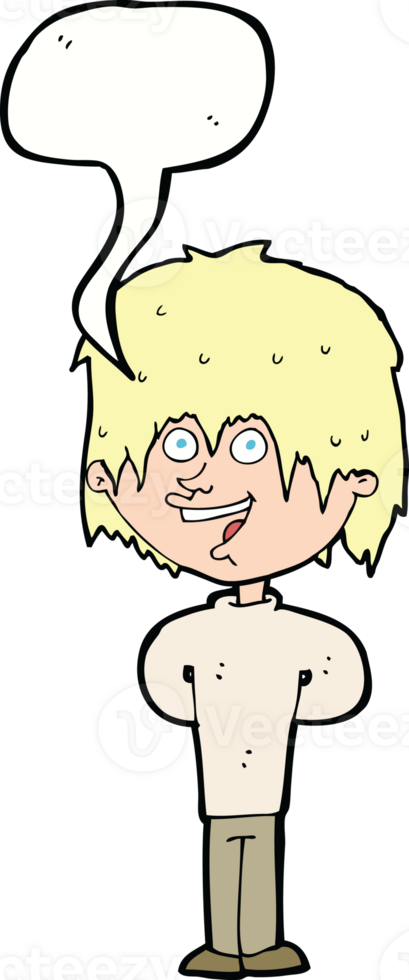 cartoon happy scruffy boy with speech bubble png
