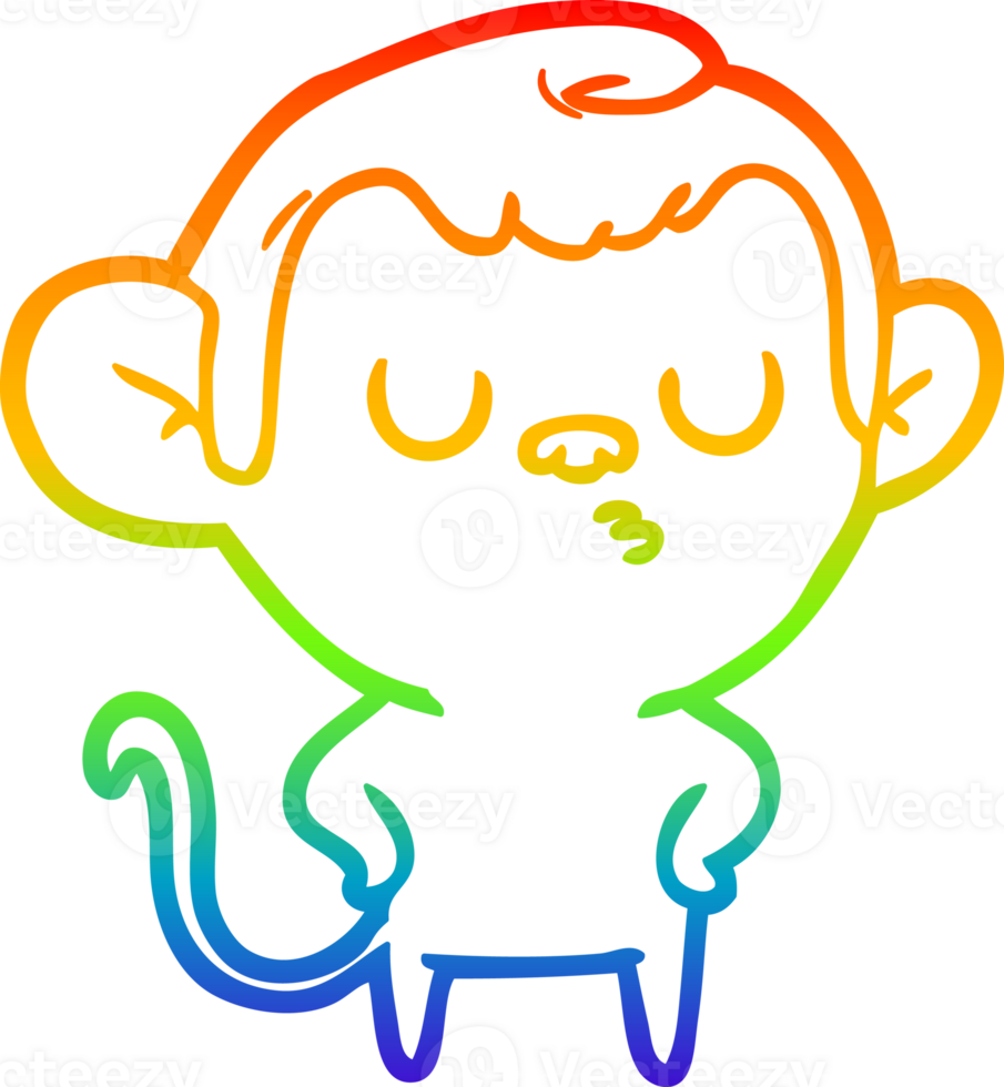 rainbow gradient line drawing of a cartoon monkey png