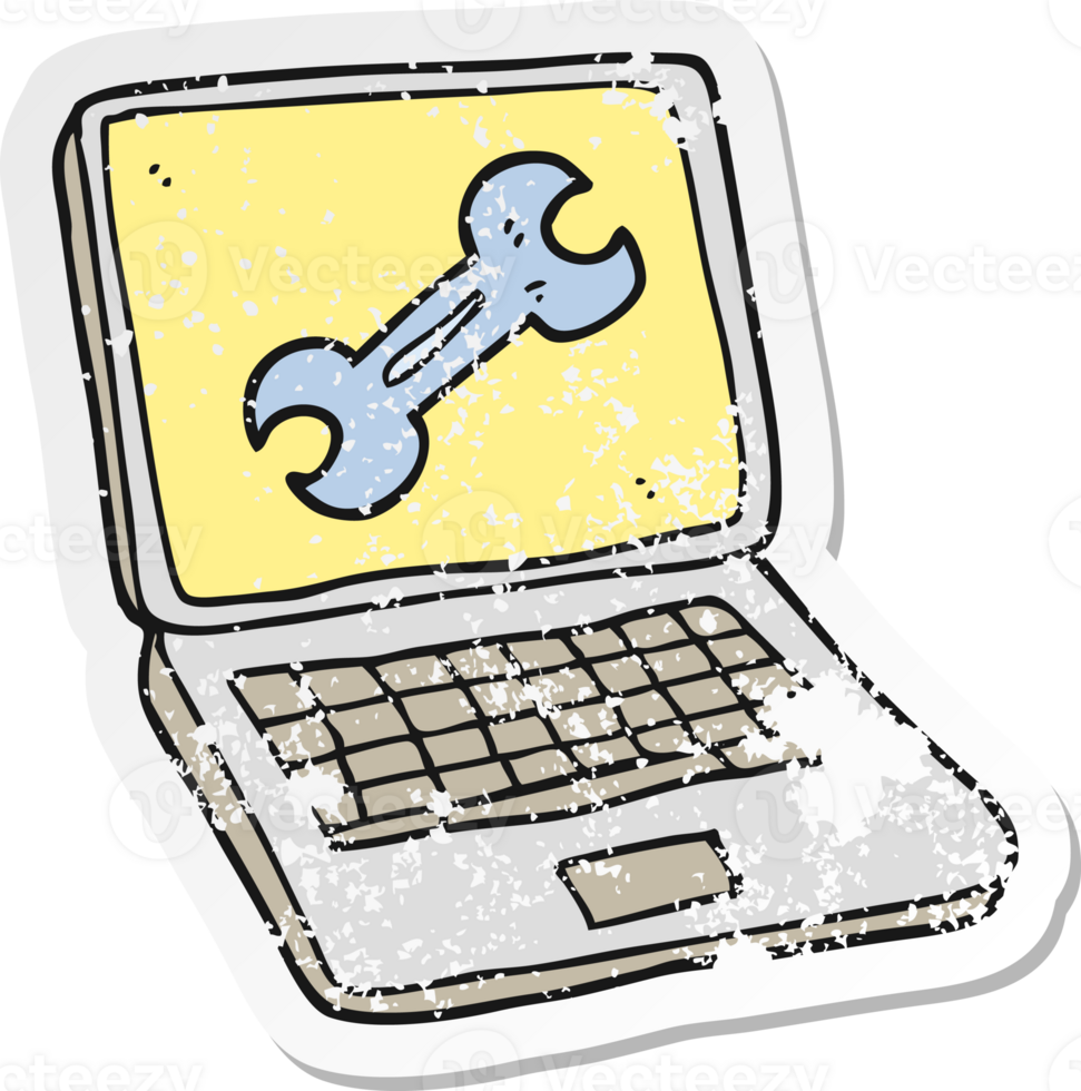 retro distressed sticker of a cartoon laptop computer with fix screen png