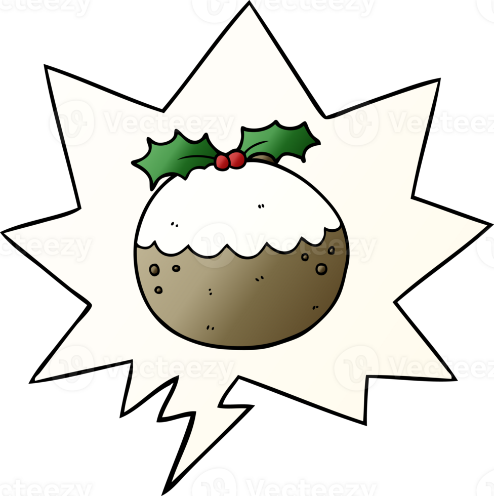 cartoon christmas pudding with speech bubble in smooth gradient style png