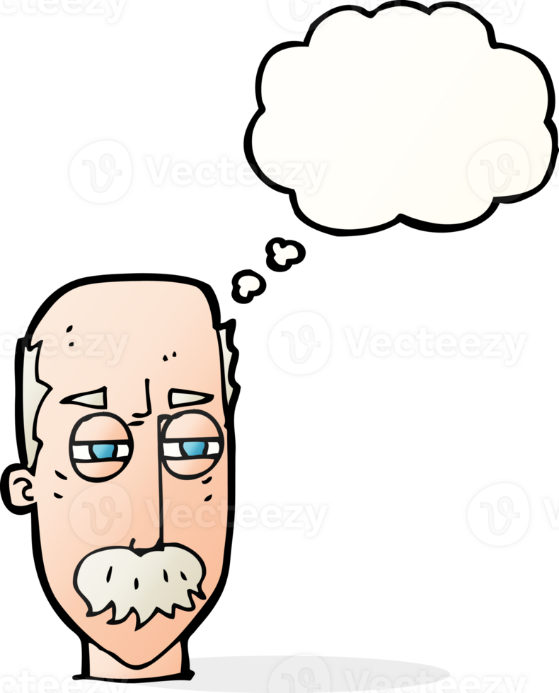 cartoon annoyed old man with thought bubble png
