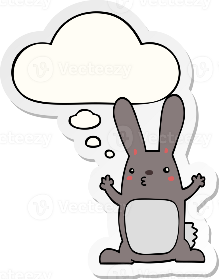 cartoon rabbit with thought bubble as a printed sticker png
