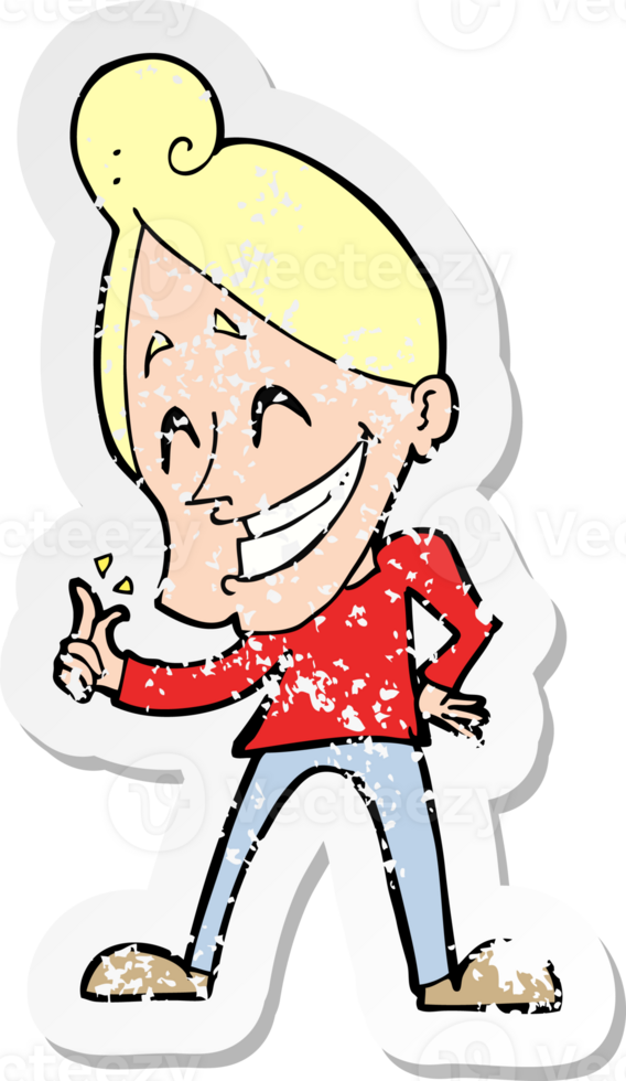 retro distressed sticker of a cartoon man snapping fingers png
