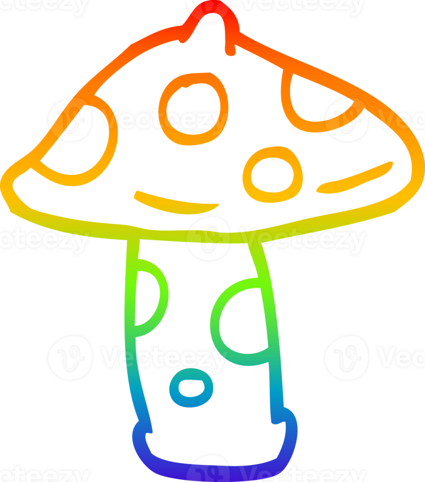rainbow gradient line drawing of a cartoon mushroom png