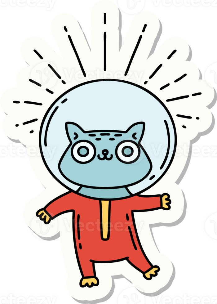 sticker of a tattoo style cat in astronaut suit png