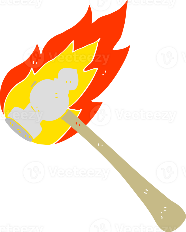 flat color illustration of flaming hammer png